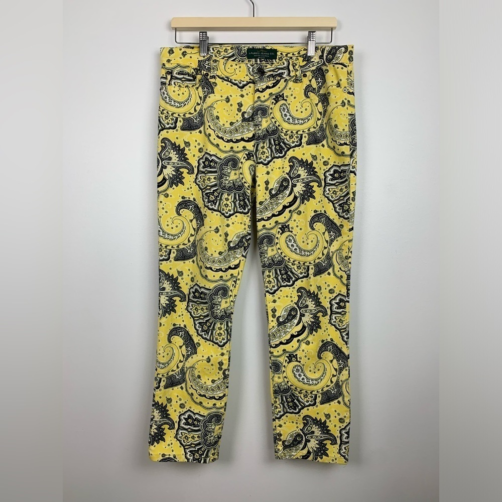 Lauren Ralph Lauren Jeans Pants Denim Yellow Paisley Size 10P Petite Cotton LRL